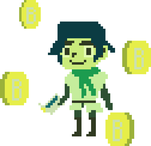 a man with blaster and coins around